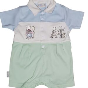 Vintage McBaby Romper Short-sleeve Blue|Green Bear Farmer Baby Boys 0-3 Months